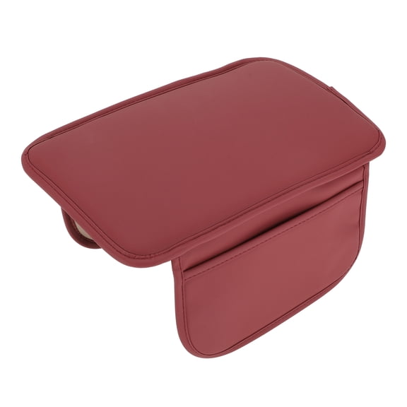 Unique Bargains Center Console Cushion Pad with Storage Pockets 12.2"x7.87" Center Console Cover Thin Armrest Seat Box Cover Faux Leather Wine Red