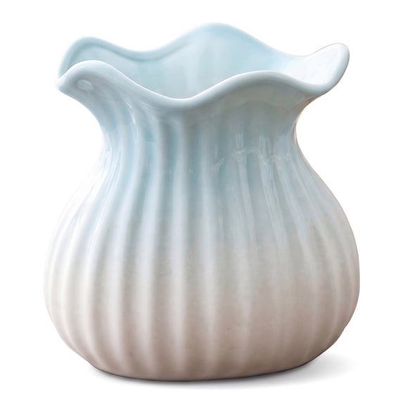 Unique Bargains Ceramic Cube Ribbed Textured Flower Vase Blue 4.7" x 4.7" x 4.7"