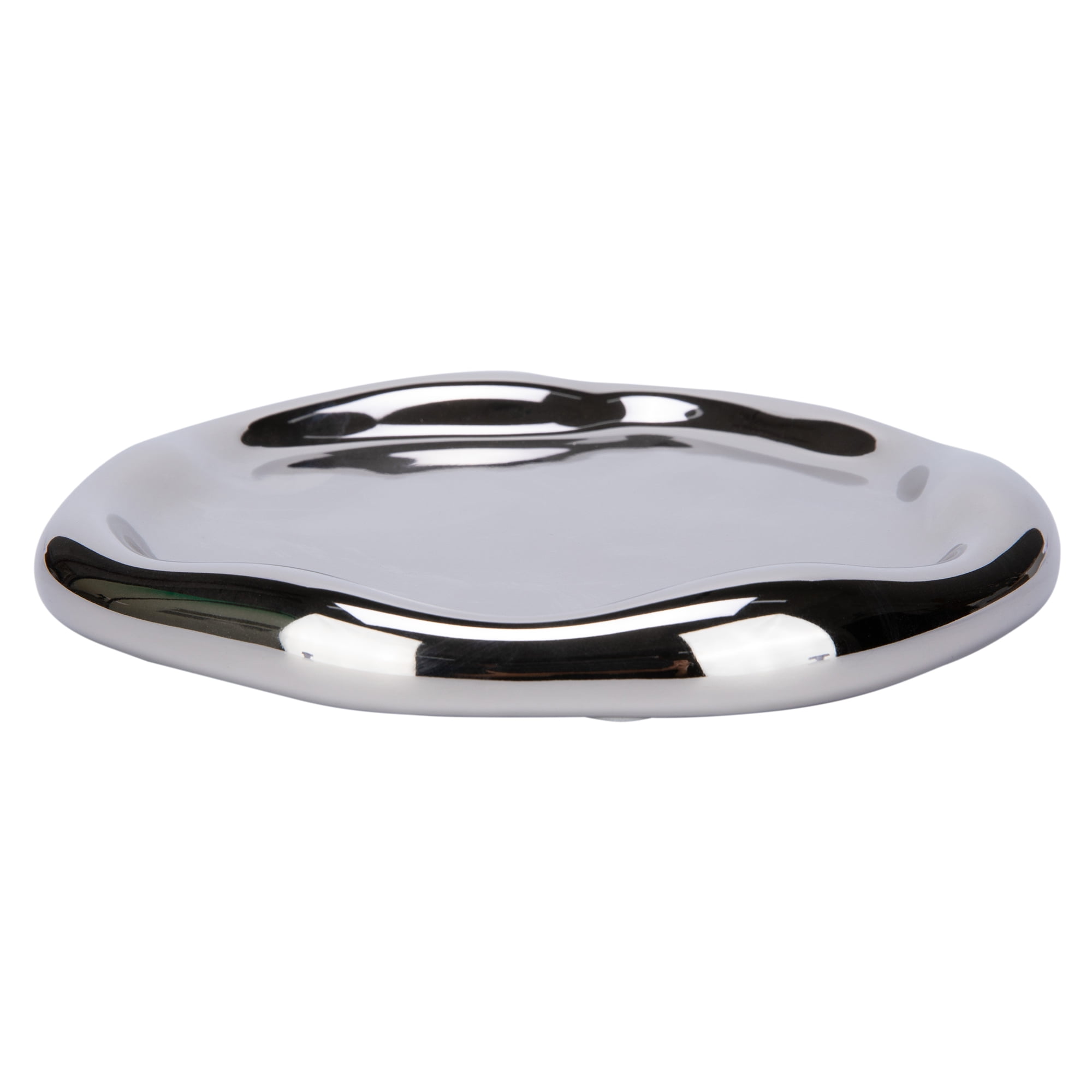 Unique Bargains Ceramic Irregular Long Catch-all Tray Silver 7.5" x 7.5" x 0.8"