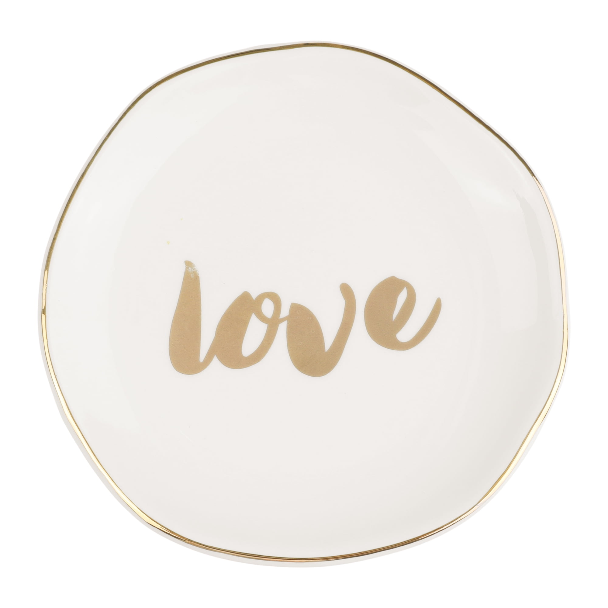 Unique Bargains Ceramic Jewelry Tray White Love Pattern 4.5*4.5*0.5 Inch