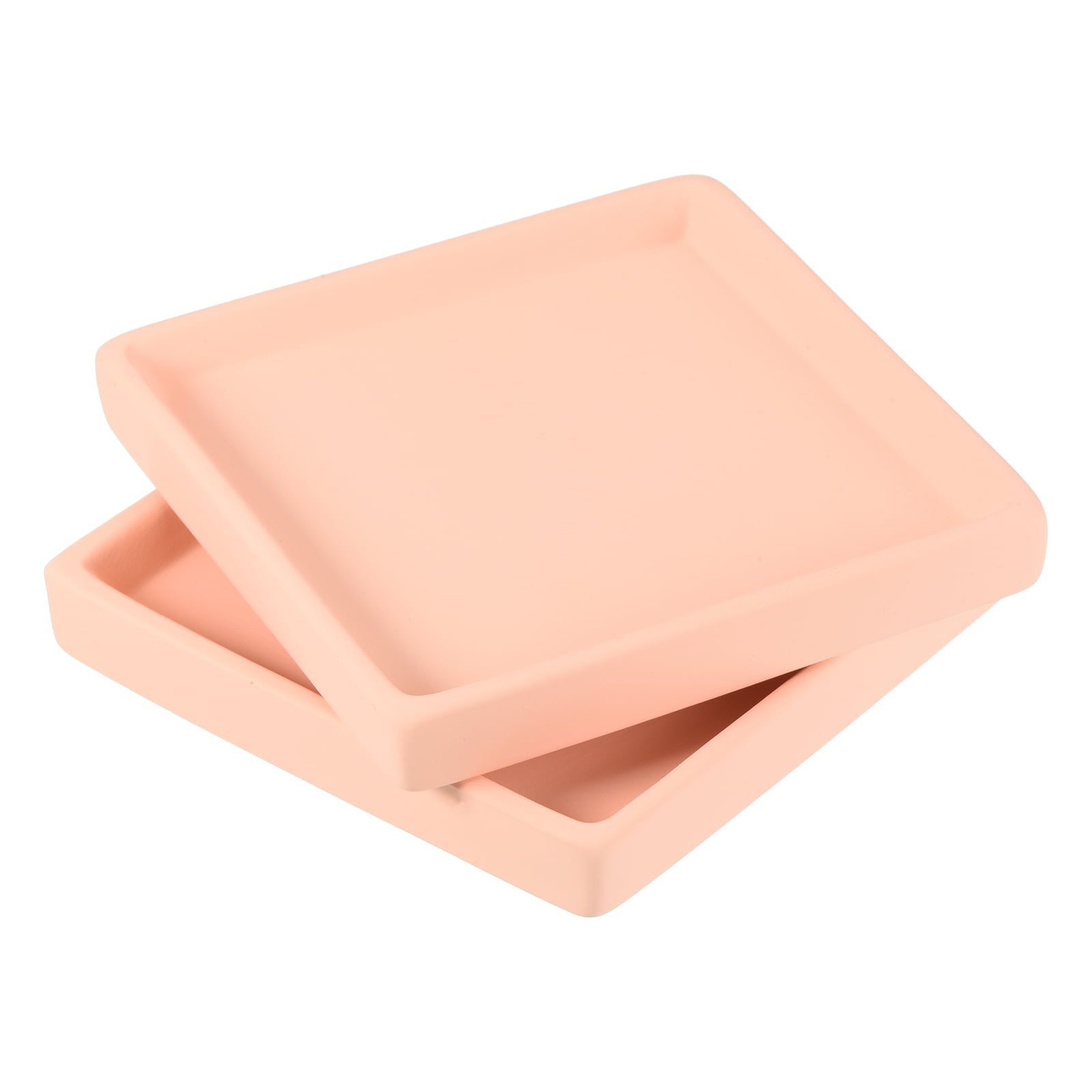 Unique Bargains Ceramic Square Planter Saucer Flower Drip Tray Coaster, 2 Pack Pink 5"