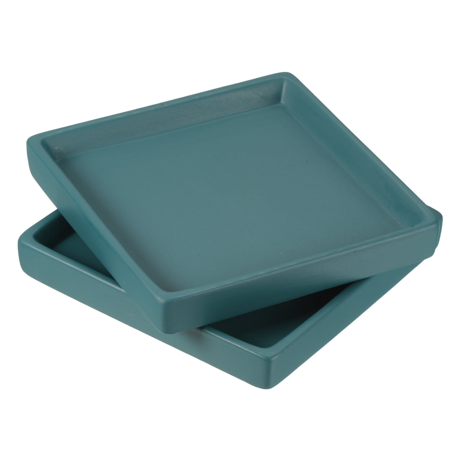 Unique Bargains Ceramic Square Planter Saucer Flower Pot Drip Tray Coaster 2 Pack Cyan