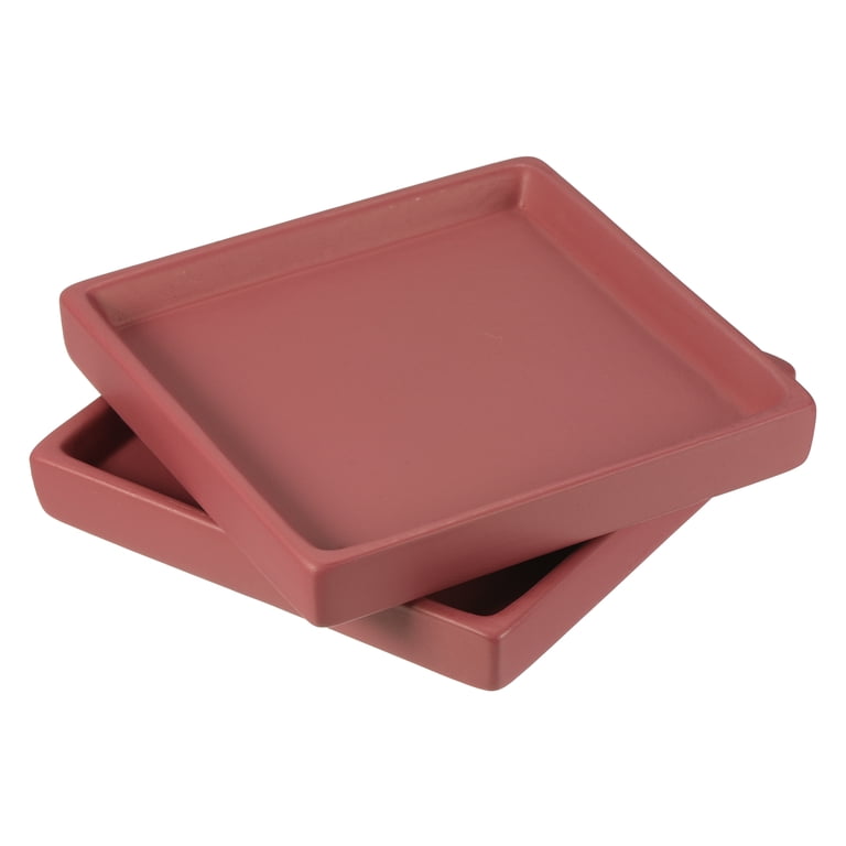 Unique Bargains Ceramic Square Planter Saucer Flower Pot Drip Tray Coaster,  2 Pack Maroon 5 Inch