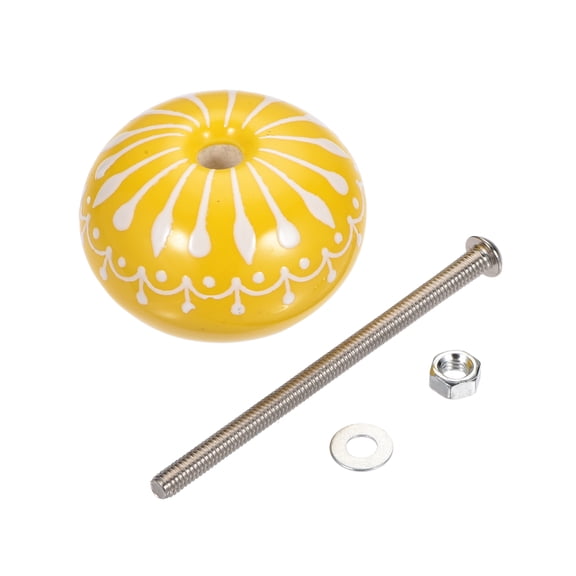 Unique Bargains Ceramic Vintage Kitchen Wardrobe Cupboard Drawer Dresser Desk Knobs Pull Handle for Home 4pcs Yellow