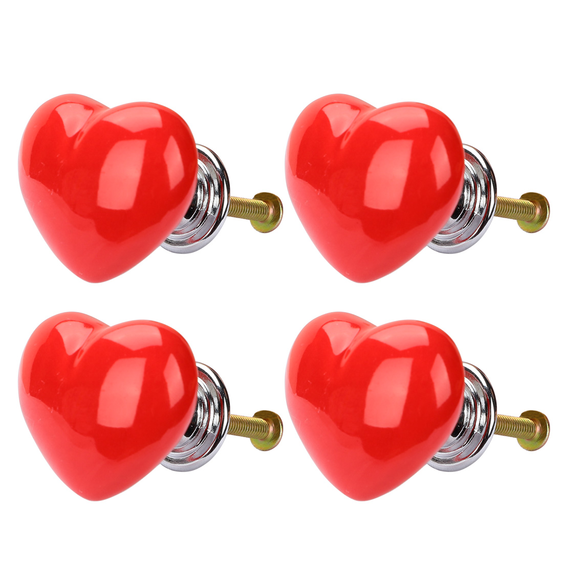 Unique Bargains Ceramic Vintage Knob Drawer Heart Shaped Pull Handle Cupboard Wardrobe Dresser Door Replacement 4pcs Red - image 1 of 6