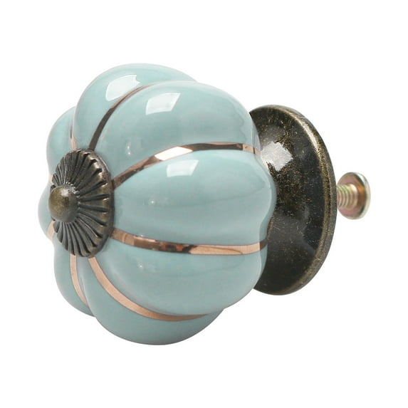 Unique Bargains Ceramic Vintage Knobs Drawer Pumpkin Shaped Pull Handle Cupboard Wardrobe Dresser Door Light Blue
