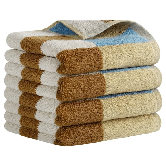 Unique Bargains Checkered Cotton Hand Towels for Bathroom, Kitchen Beige Brown 4-Piece