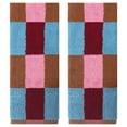 thumbnail image 1 of Unique Bargains Checkered Cotton Hand Towels for Bathroom, Kitchen Blue Brown 2-Piece, 1 of 5
