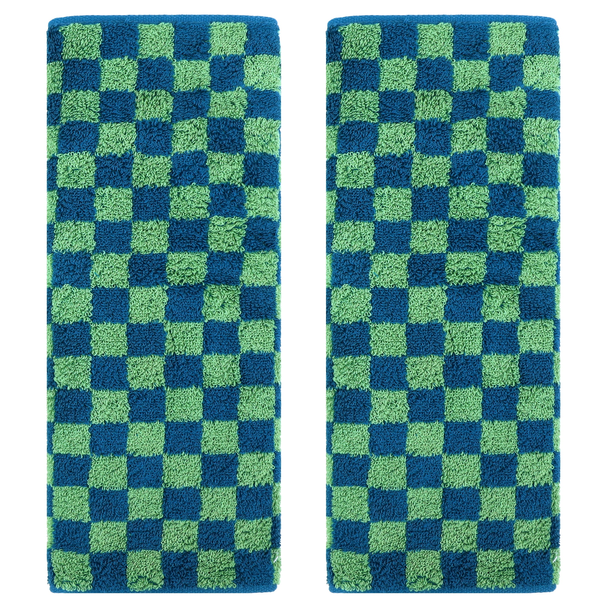 Unique Bargains Checkered Cotton Hand Towels for Bathroom Kitchen Blue Green 2-Piece