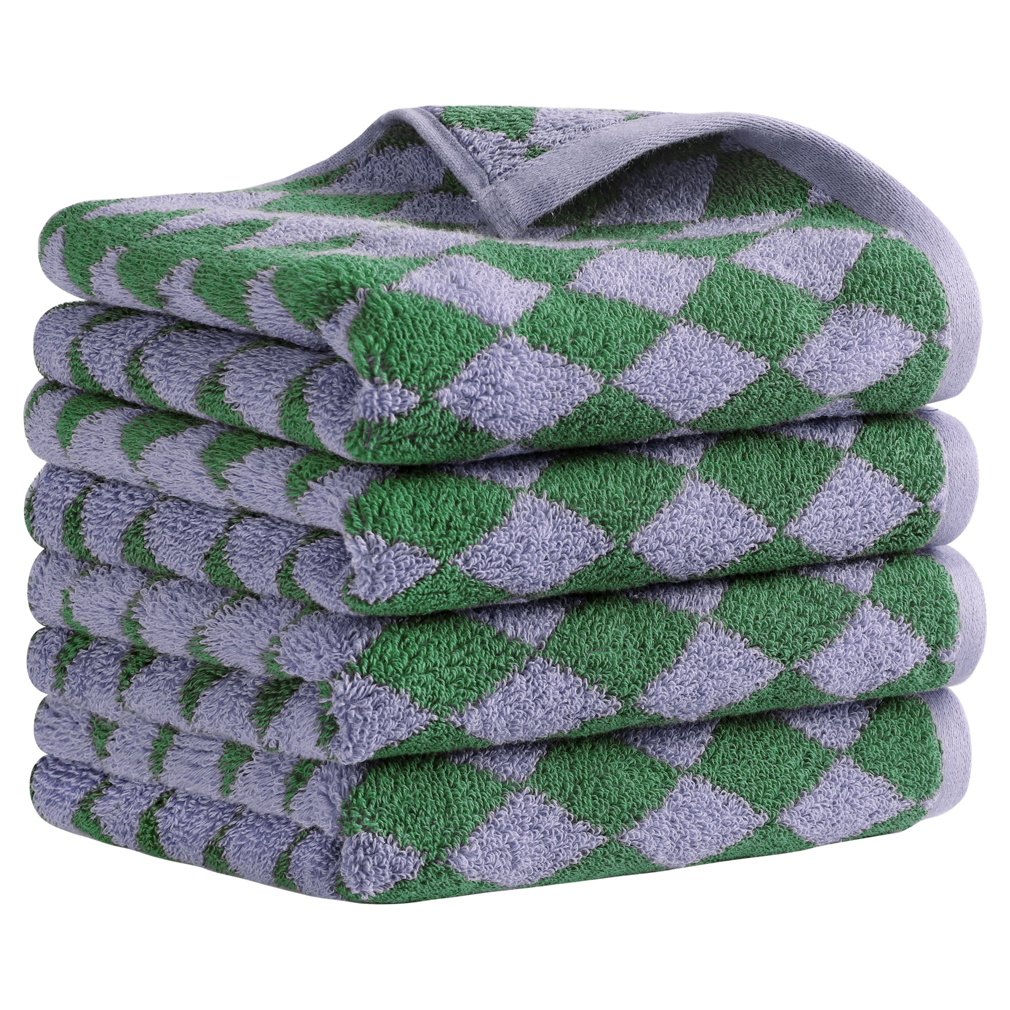 Unique Bargains Checkered Cotton Hand Towels for Bathroom Kitchen Green 4-Piece