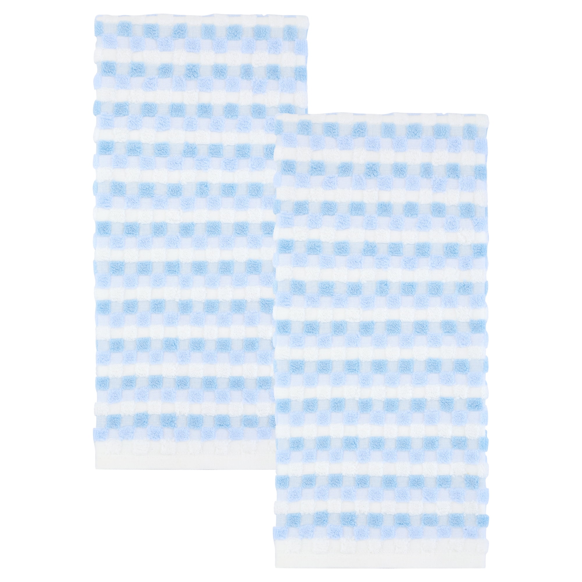 Unique Bargains Checkered Cotton Soft Absorbent Hand Towel Blue 2pcs 29" x 13"