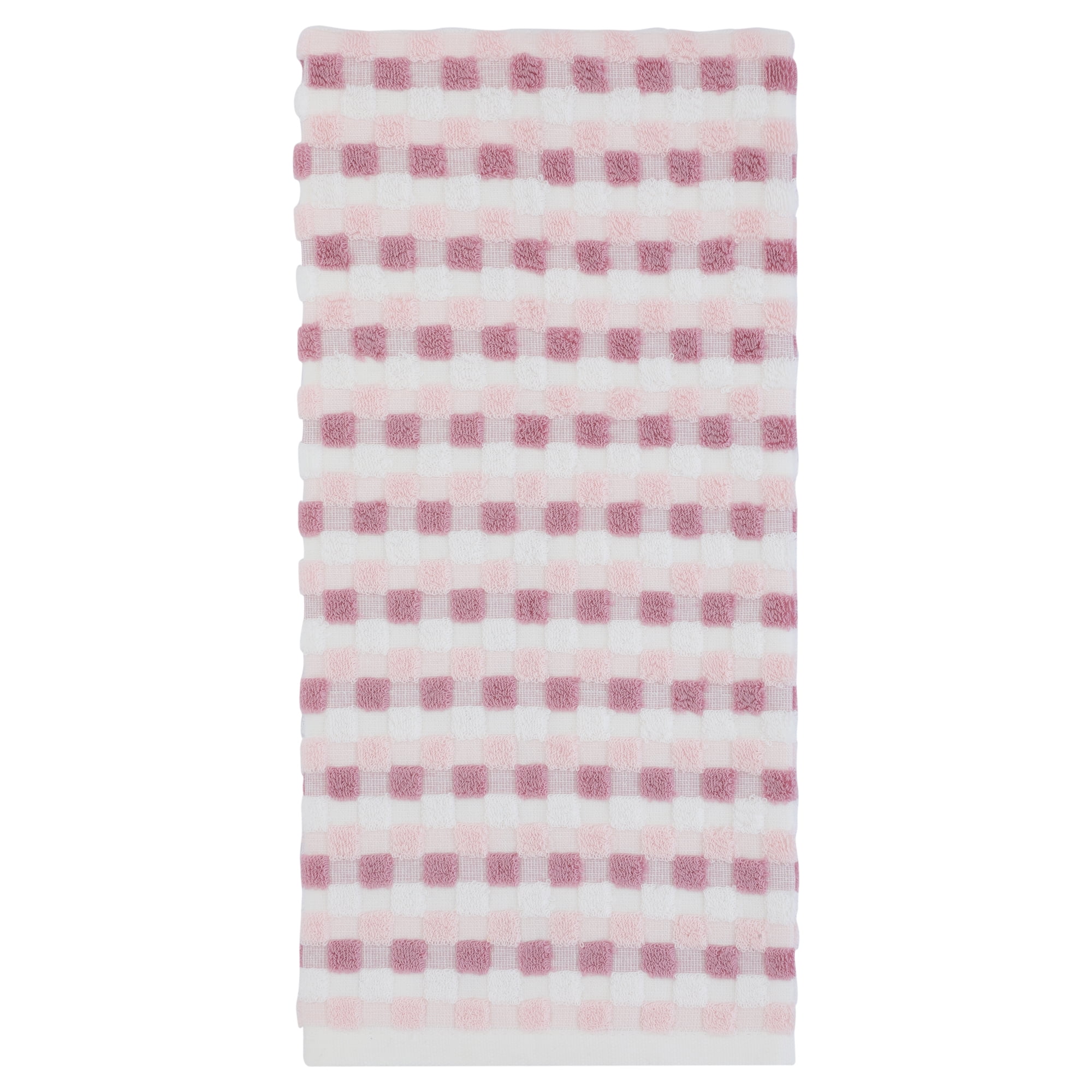 Unique Bargains Checkered Cotton Soft Absorbent Hand Towel Pink 1pc 29" x 13"