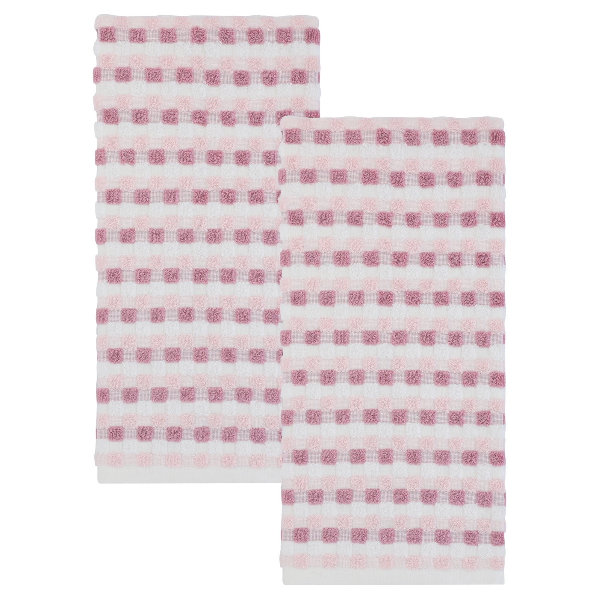 Unique Bargains Checkered Cotton Soft Absorbent Hand Towel Pink 2pcs 29" x 13"