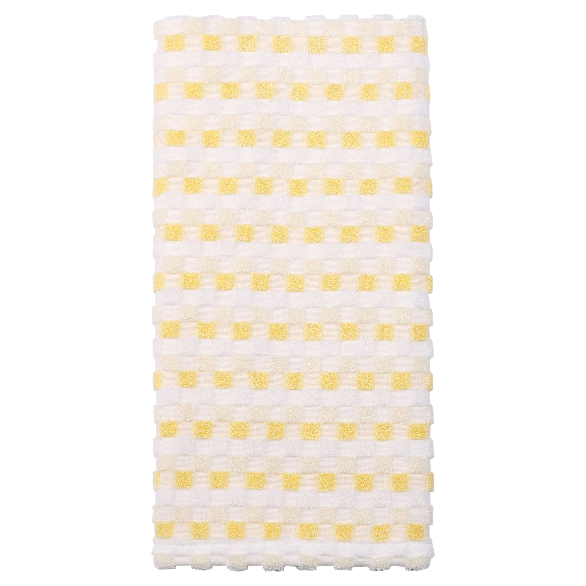 Unique Bargains Checkered Cotton Soft Absorbent Hand Towel Yellow 1pc 29" x 13"