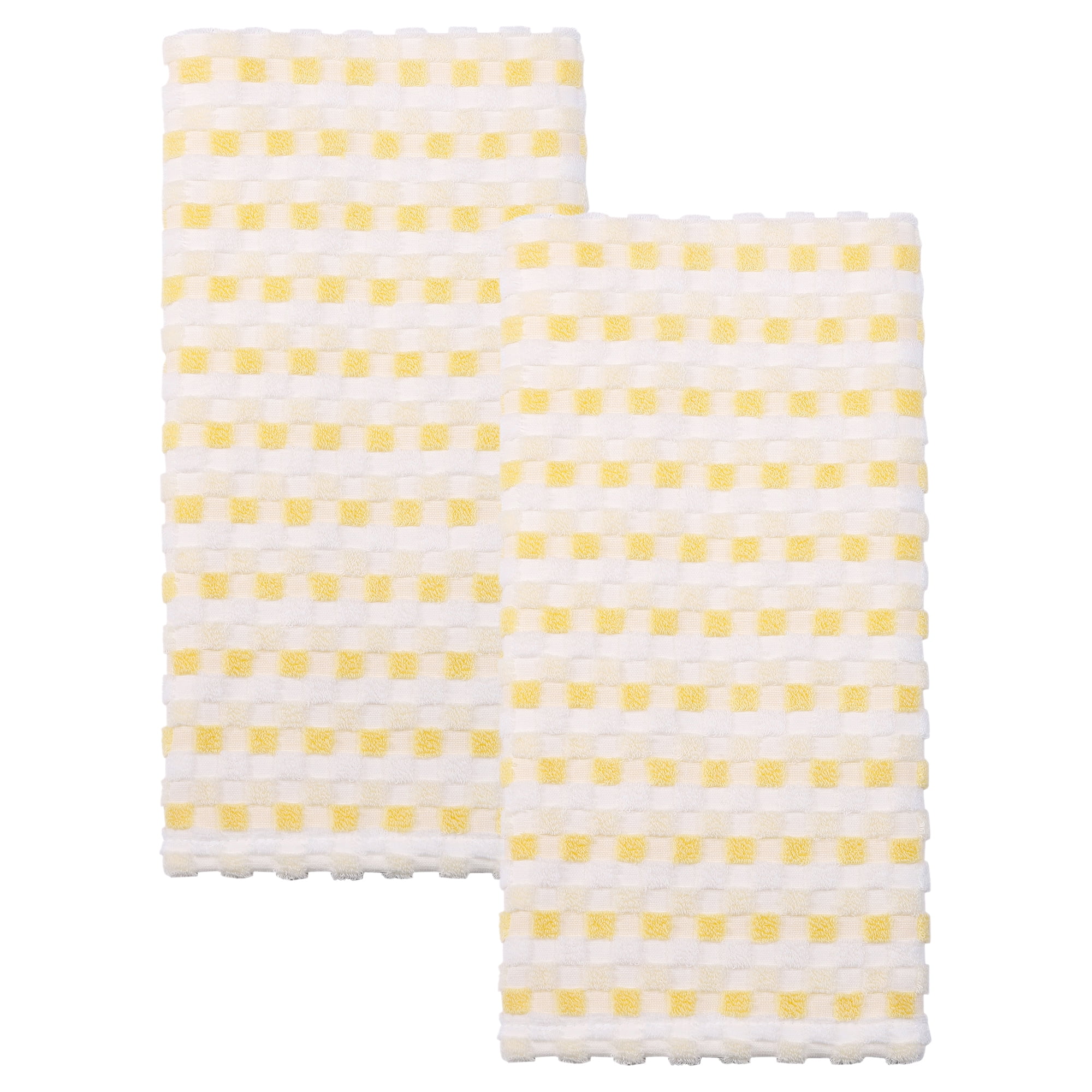 Unique Bargains Checkered Cotton Soft Absorbent Hand Towel Yellow 2pcs 29" x 13"