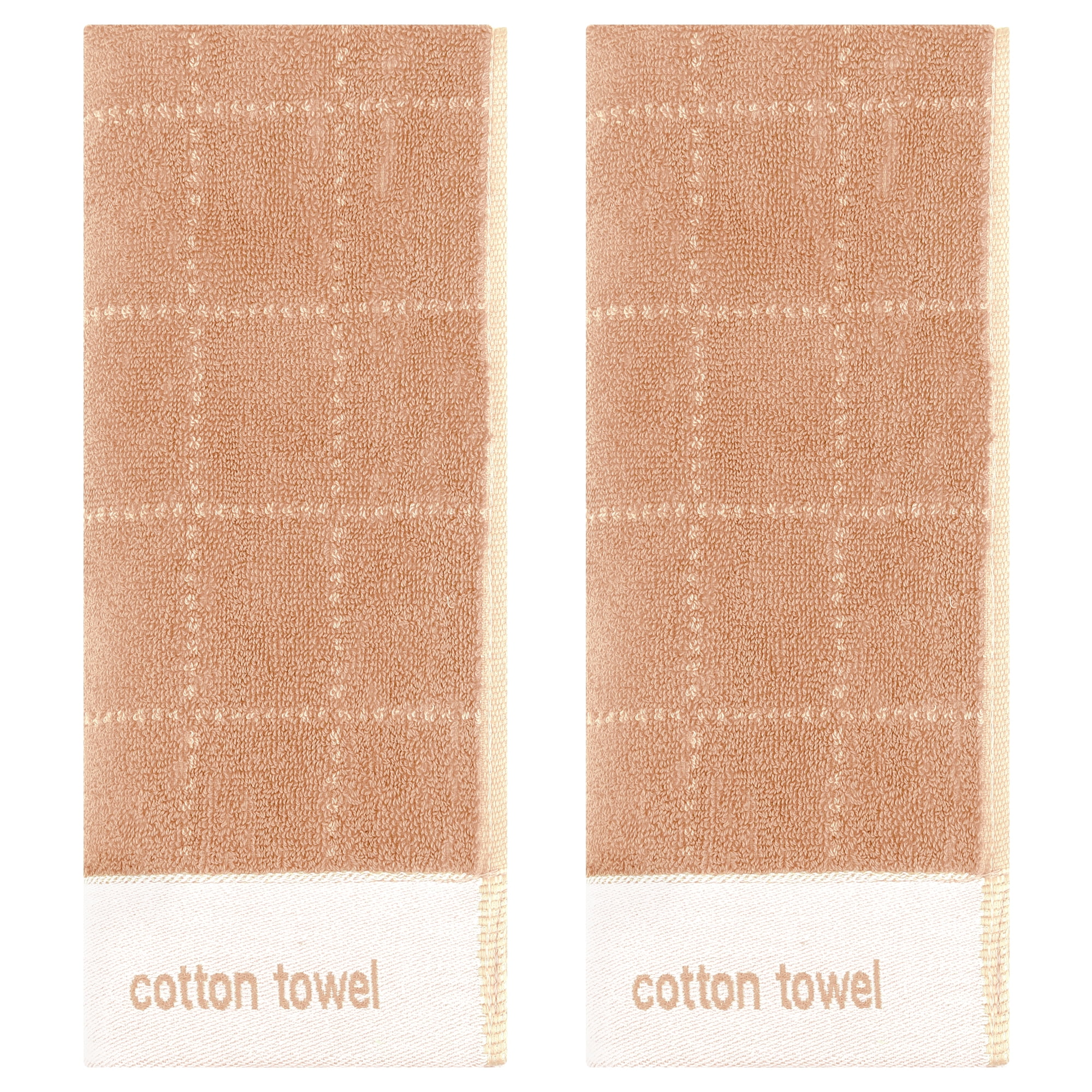 Unique Bargains Checkered Decorative Hand Towels Soft Cotton Hand Towels Brown 2-Pieces