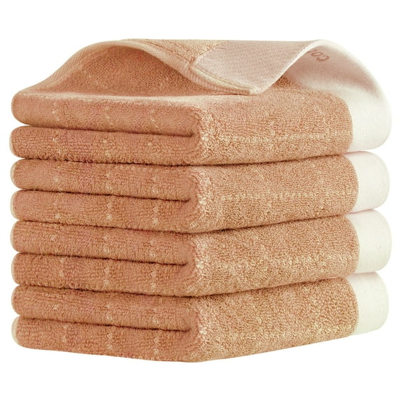 Unique Bargains Checkered Decorative Hand Towels Soft Cotton Hand Towels Brown 4-Pieces