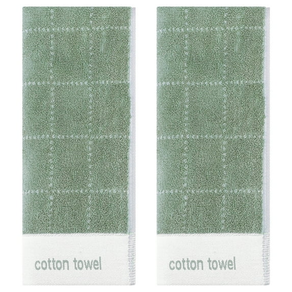 Unique Bargains Checkered Decorative Hand Towels Soft Cotton Hand Towels Green 2-Pieces