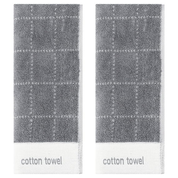 Unique Bargains Checkered Decorative Hand Towels Soft Cotton Hand Towels Grey 2-Pieces