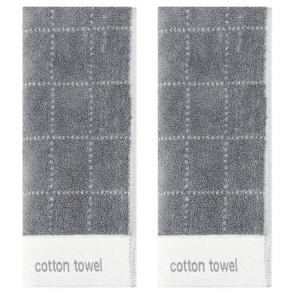 Unique Bargains Checkered Decorative Hand Towels Soft Cotton Hand Towels Grey 2-Pieces