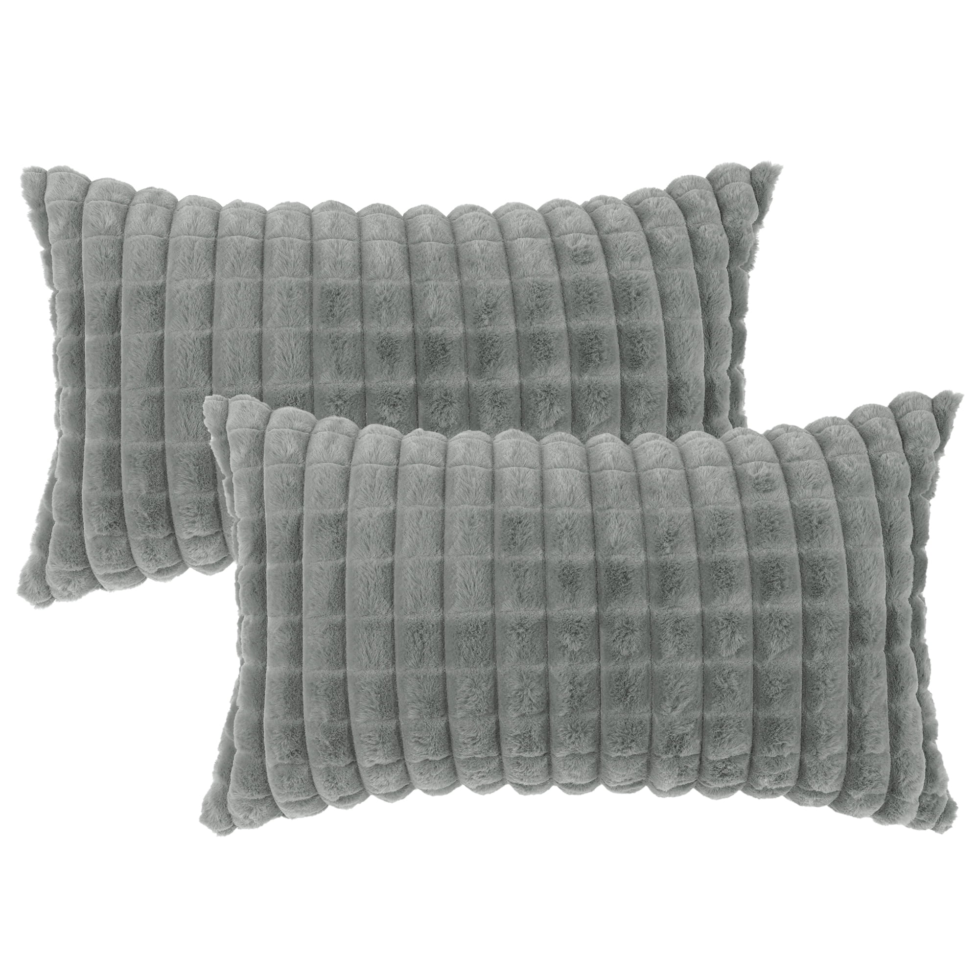 Unique Bargains Checkered Faux Fur Plush Throw Pillow Covers Decorative Pillowcases 2 Pcs Grey 12" x 20"