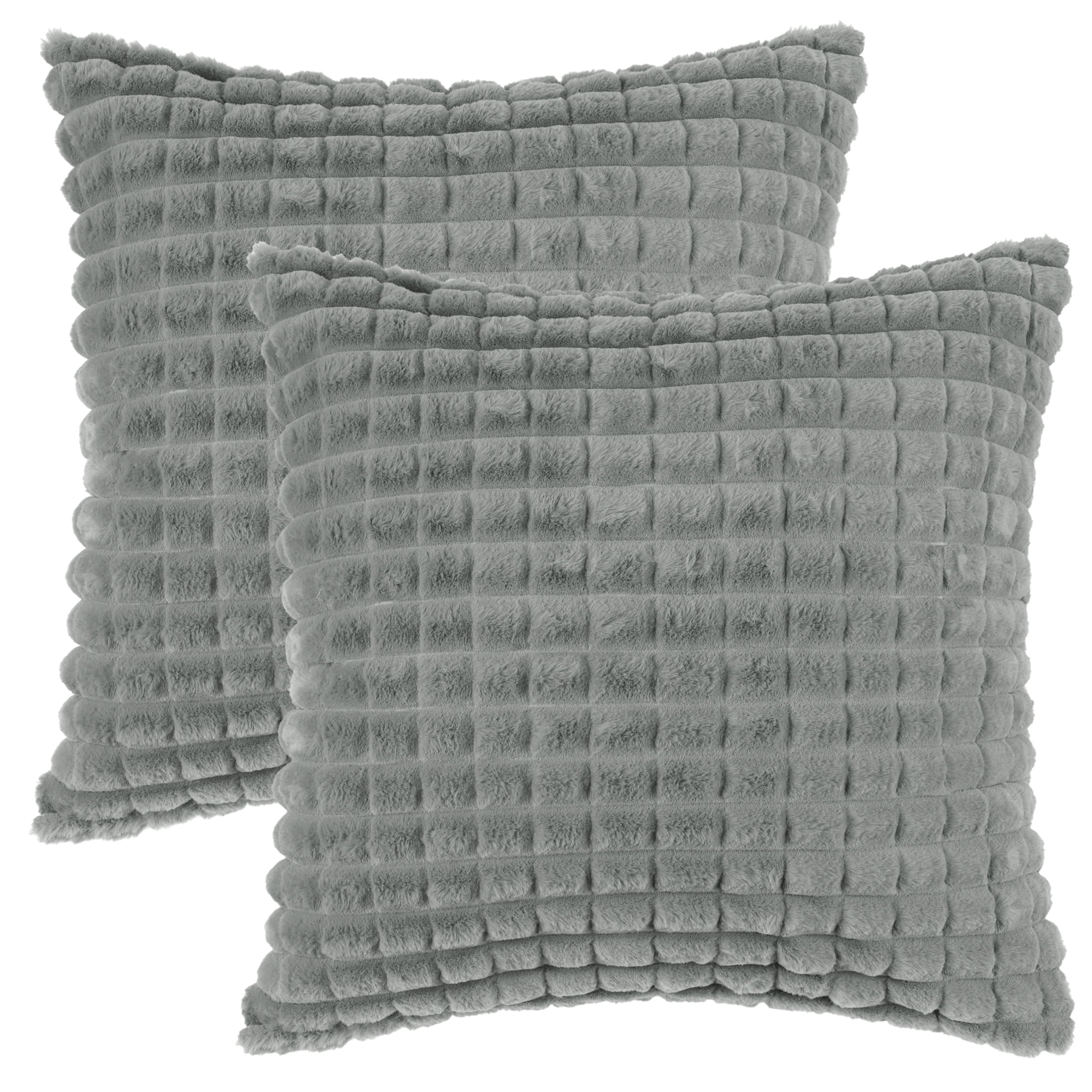 Unique Bargains Checkered Faux Fur Plush Throw Pillow Covers Decorative Pillowcases 2 Pcs Grey 18" x 18"