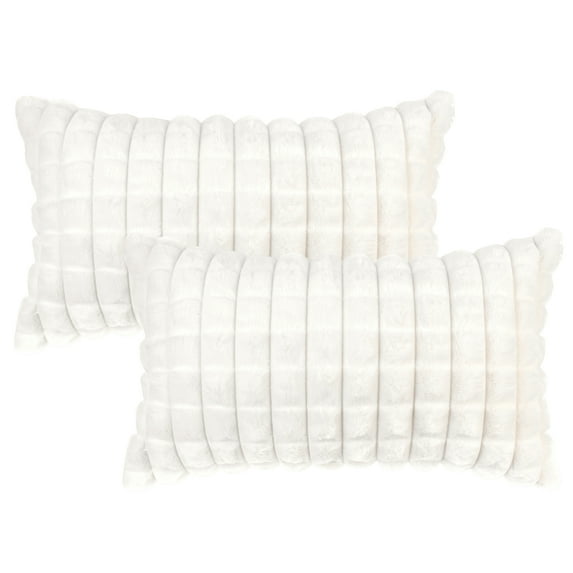 Unique Bargains Checkered Faux Fur Plush Throw Pillow Covers Decorative Pillowcases 2 Pcs White 12" x 20"