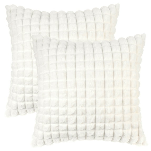 Unique Bargains Checkered Faux Fur Plush Throw Pillow Covers Decorative Pillowcases 2 Pcs White 18" x 18"
