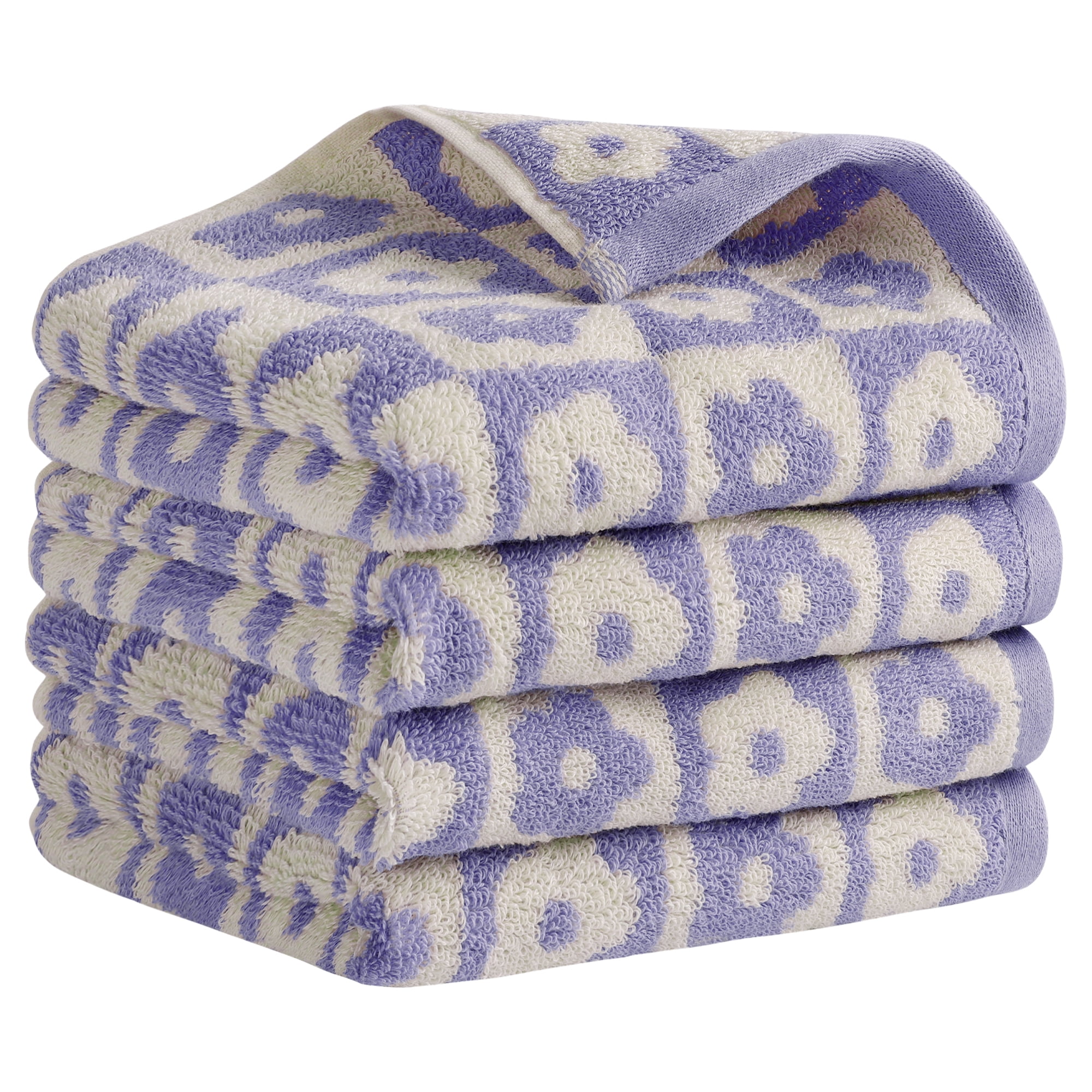 Unique Bargains Checkered Floral Hand Towels Soft Absorbent Bathroom Towel Purple 4-Piece
