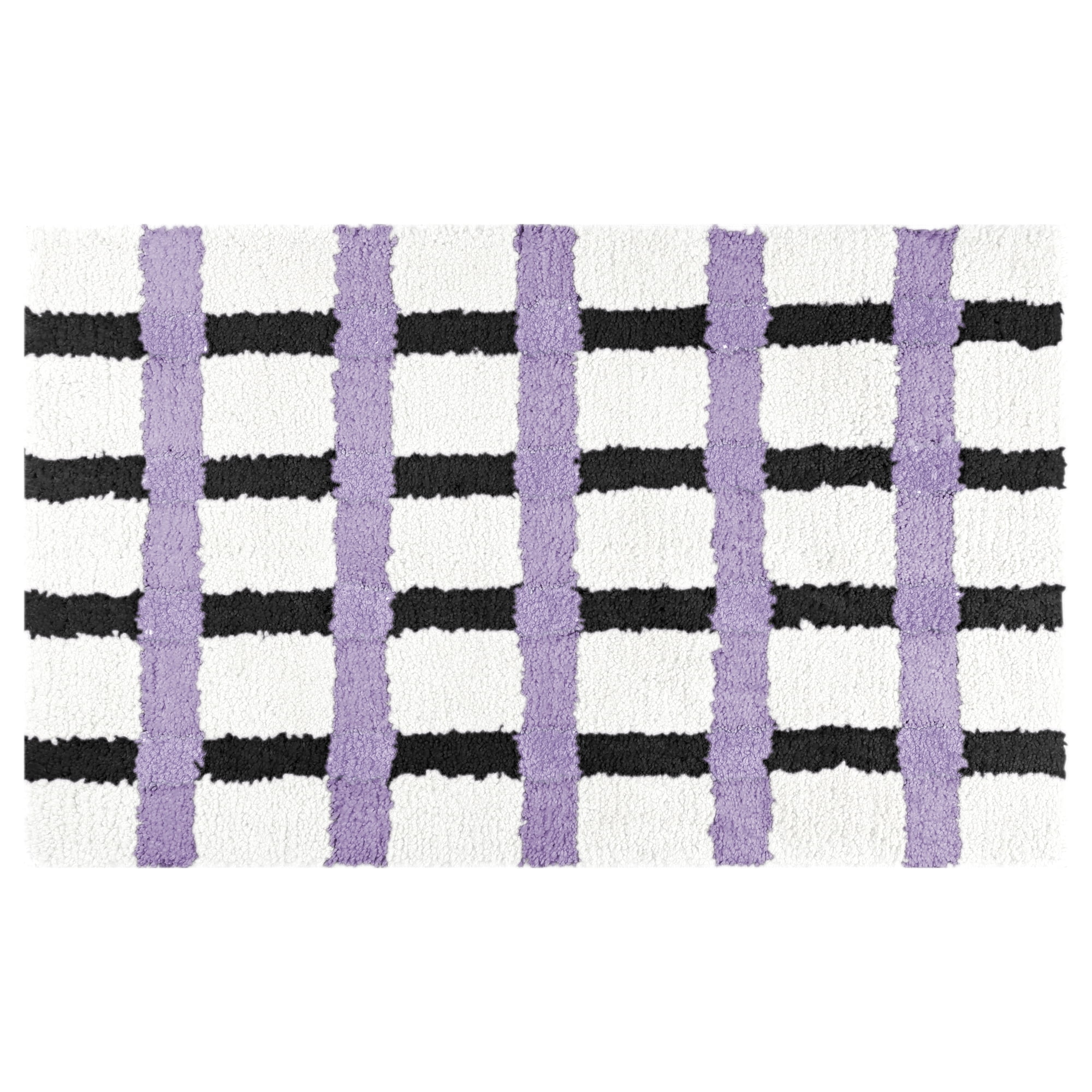 Unique Bargains Checkered Non Slip Bath Mats Fluffy Absorbent Rugs Purple Black 16" x 24"