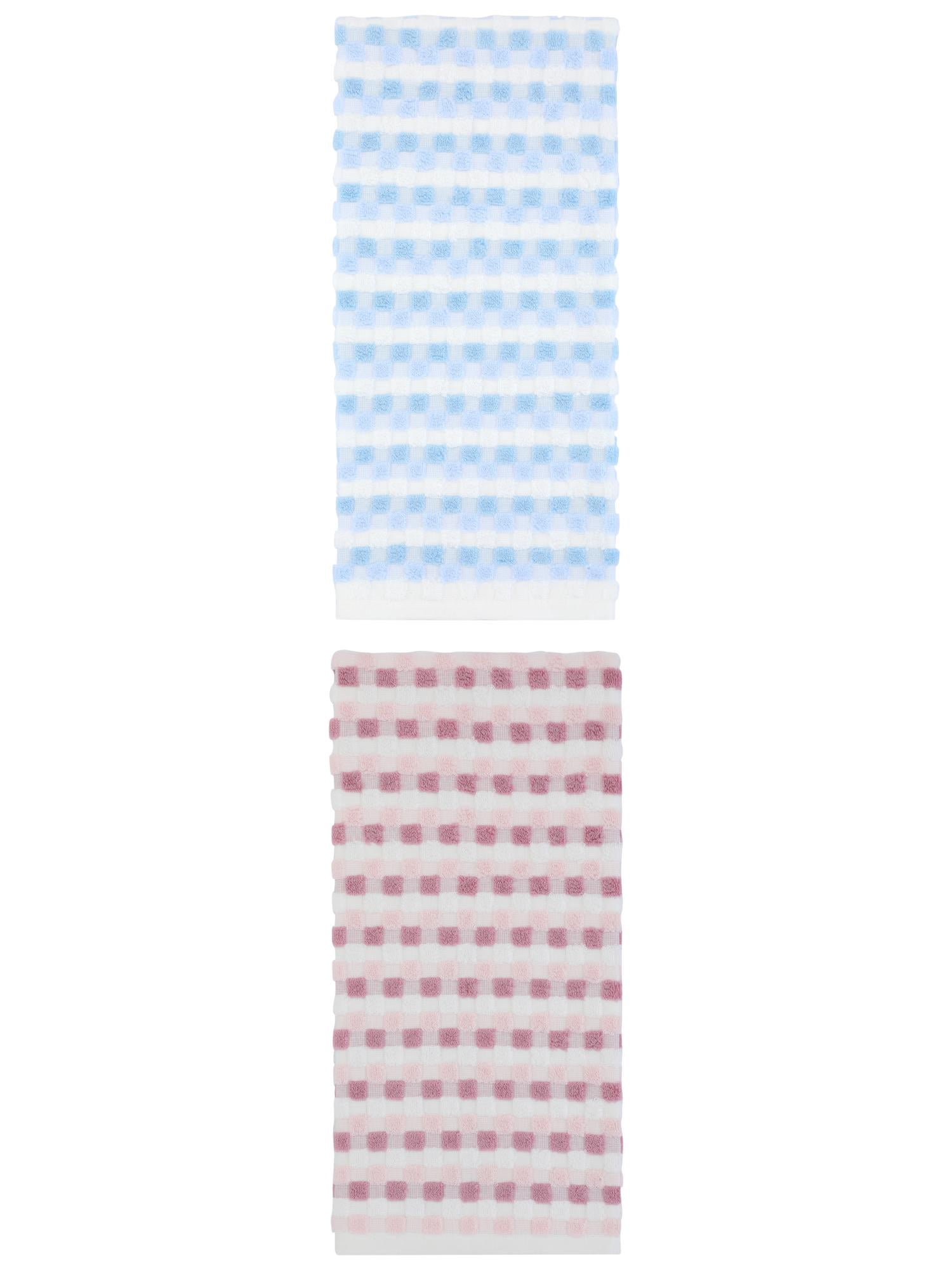 Unique Bargains Checkered Plaid Cotton Soft Absorbent Hand Towel Blue/Pink 29" x 13"