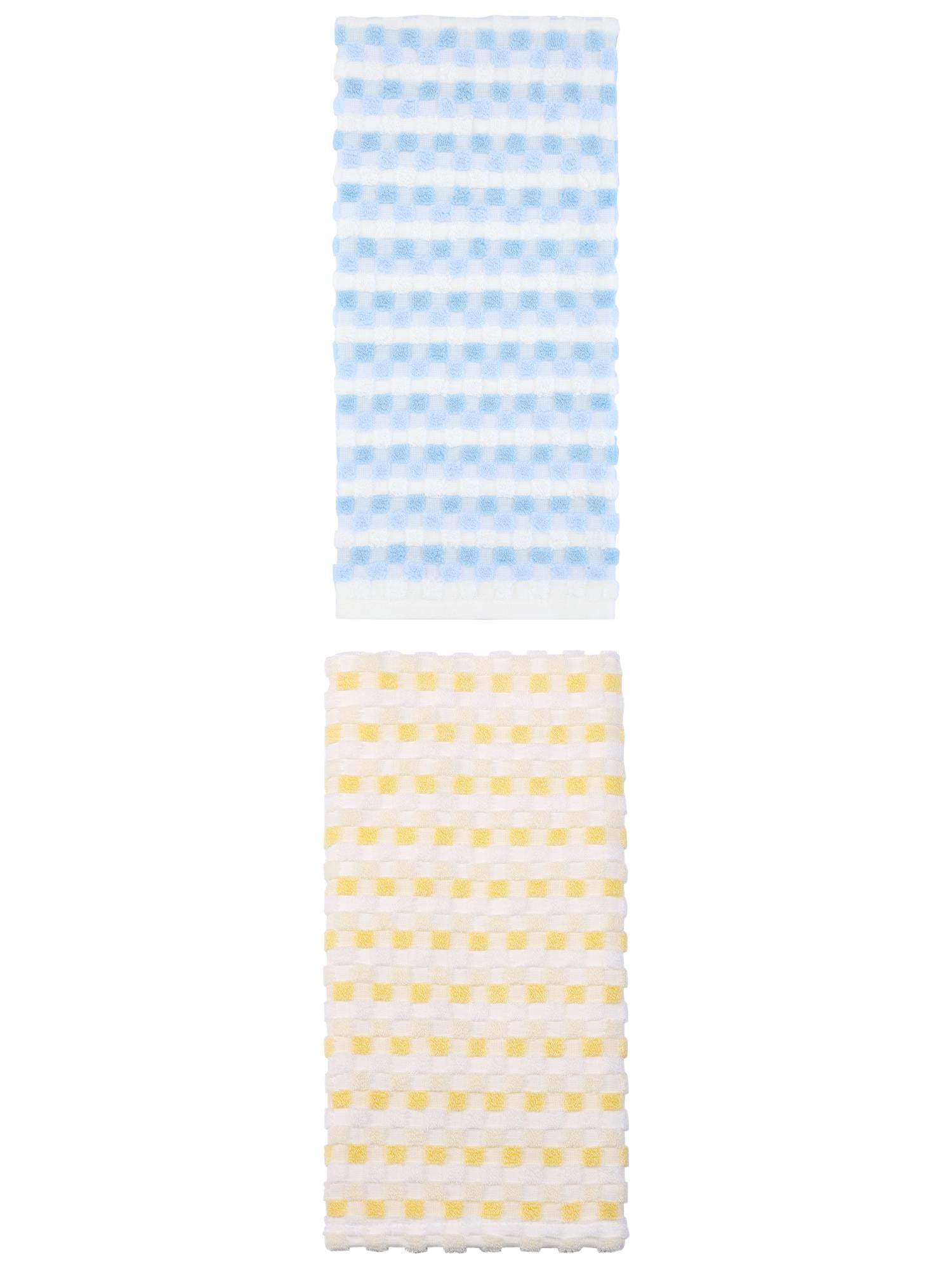 Unique Bargains Checkered Plaid Cotton Soft Absorbent Hand Towel Blue/Yellow 29" x 13"