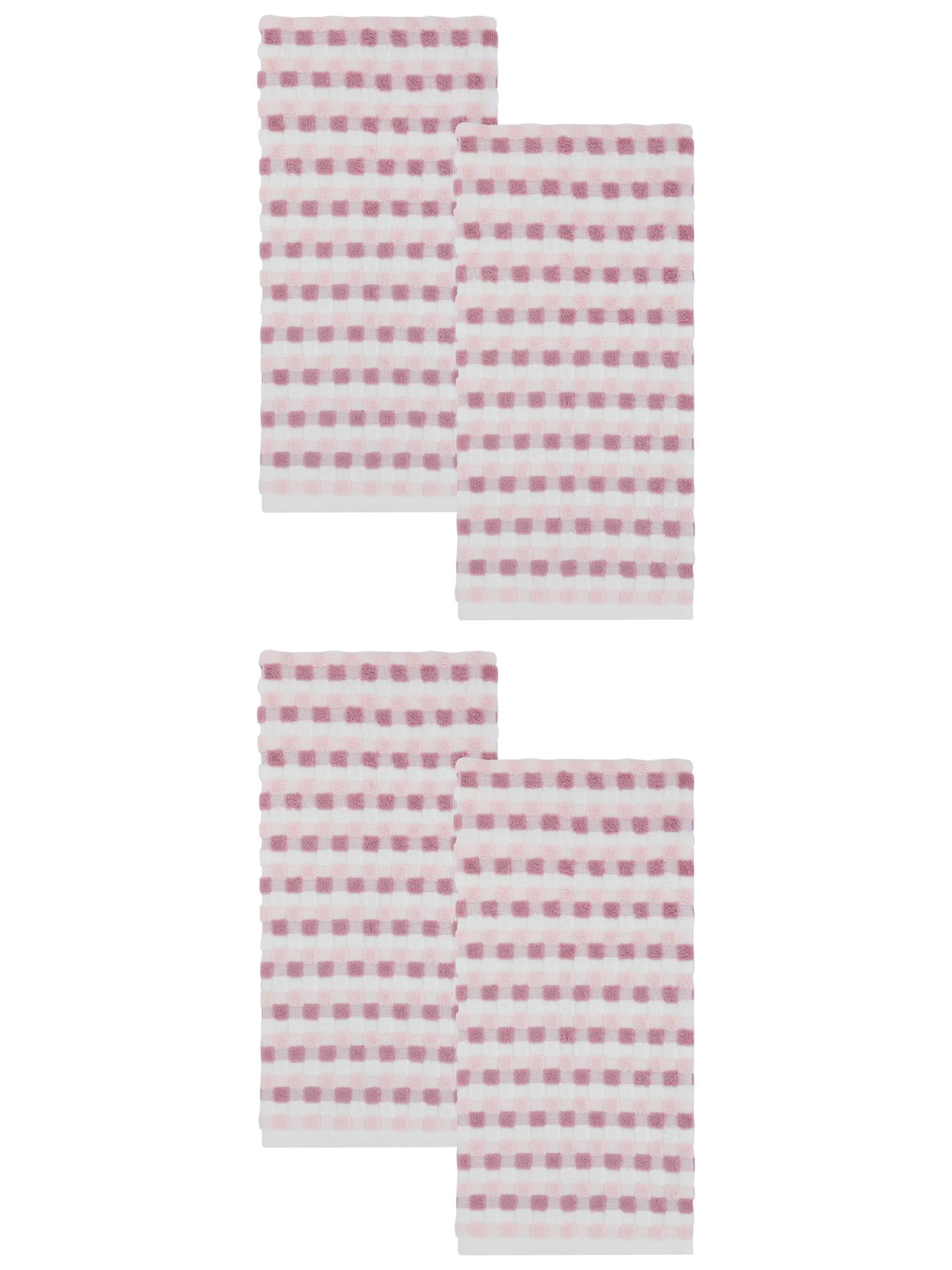 Unique Bargains Checkered Plaid Cotton Soft Absorbent Hand Towel Pink 29" x 13"