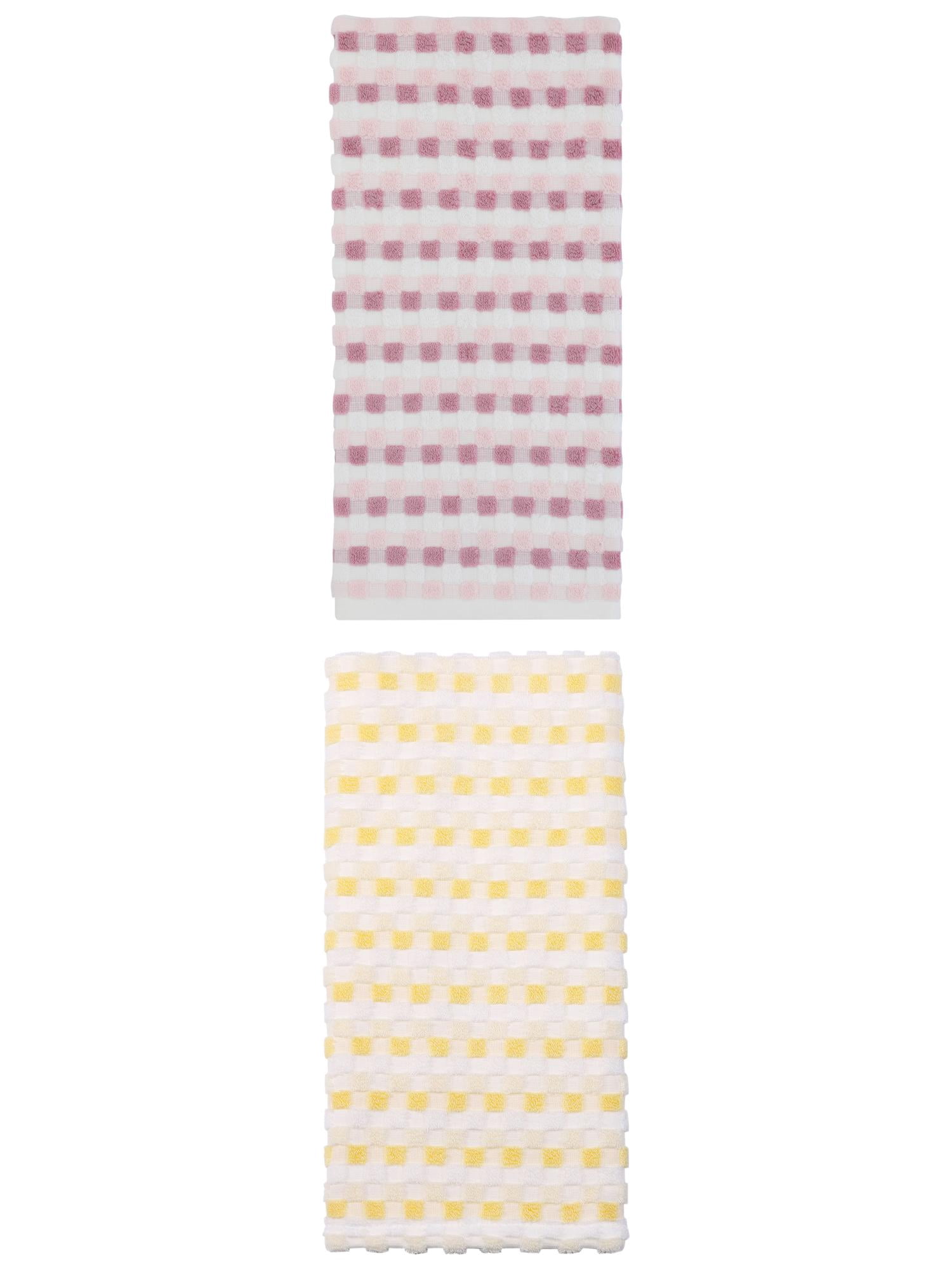Unique Bargains Checkered Plaid Cotton Soft Absorbent Hand Towel Yellow/Pink 29" x 13"