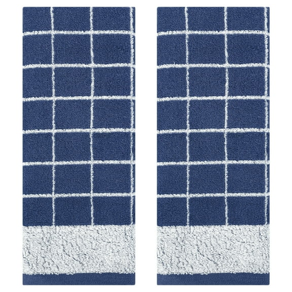 Unique Bargains Checkered Pure Cotton Hand Towel Set Blue 2-Piece