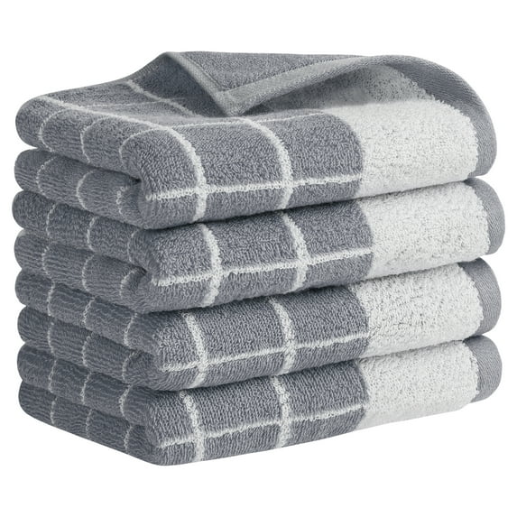 Unique Bargains Checkered Pure Cotton Hand Towel Set Grey 4-Piece