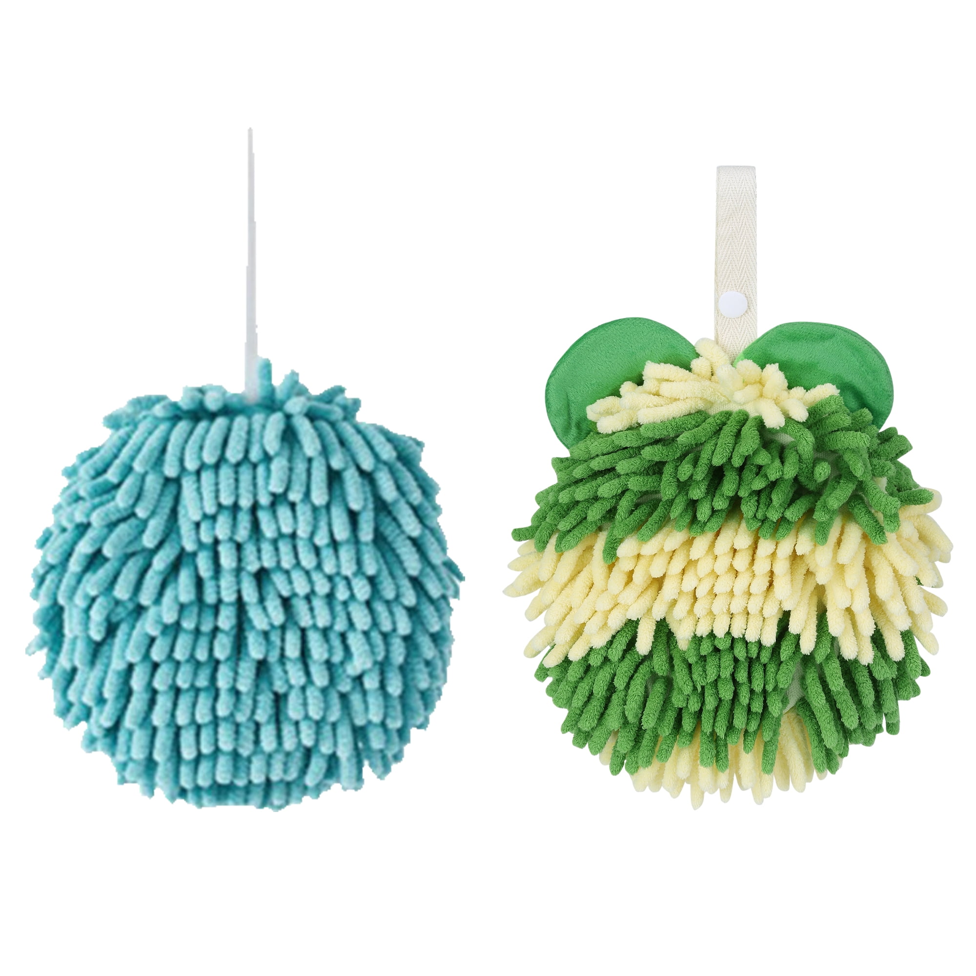 Unique Bargains Chenille Ball Hand Towel 2 Pcs Blue/Green 6" x 6"/7" x 7"