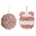 thumbnail image 1 of Unique Bargains Chenille Ball Hand Towel 2 Pcs Dark Pink/Pink 6" x 6"/7" x 7", 1 of 5