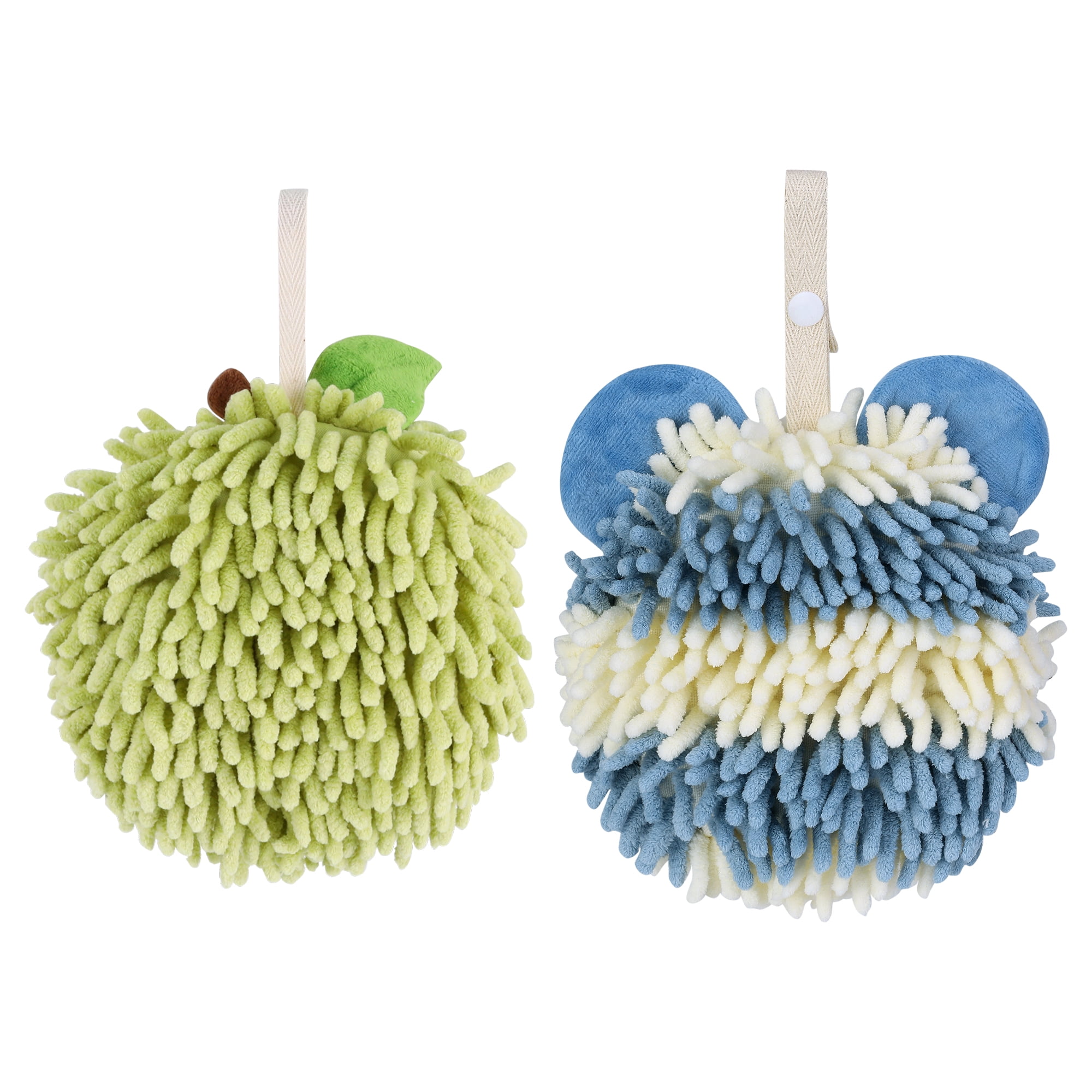 Unique Bargains Chenille Ball Hand Towel 2 Pcs Green/Blue 6" x 6"/7" x 7"