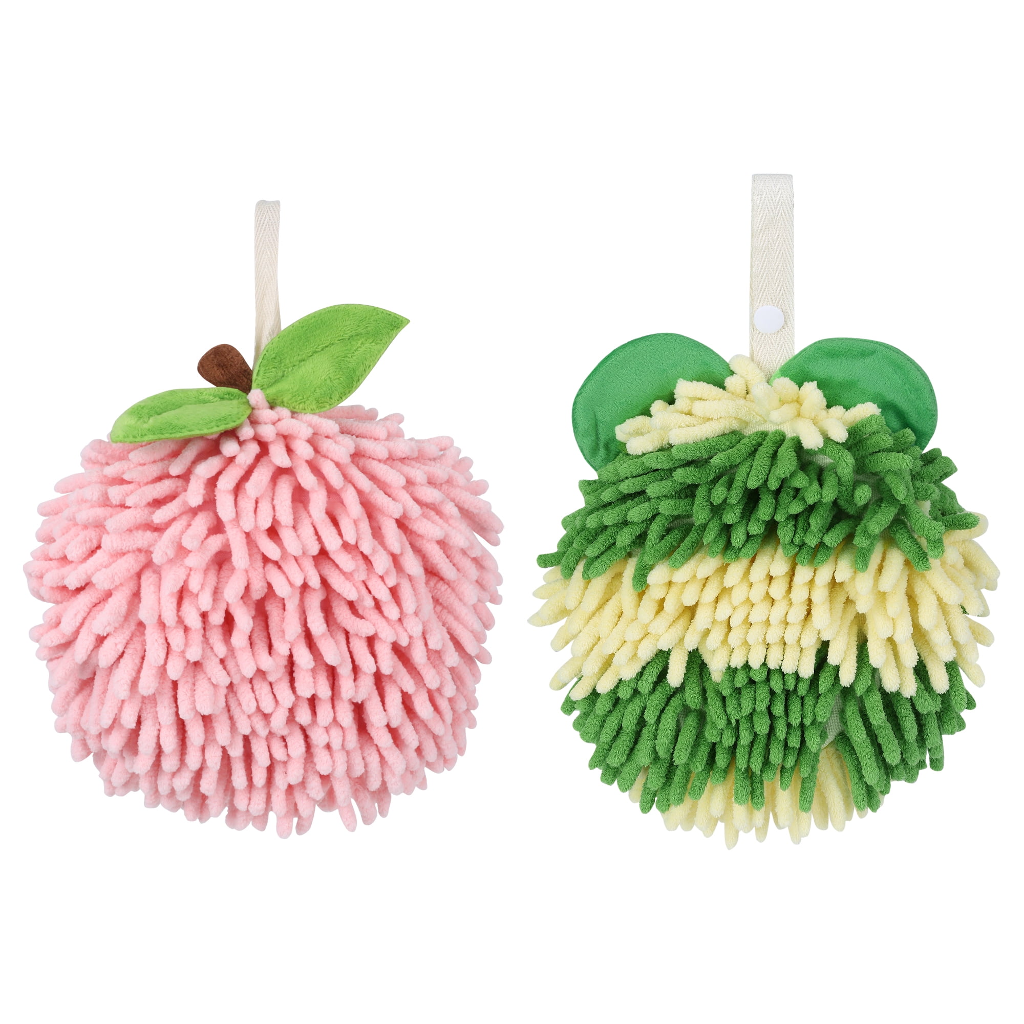 Unique Bargains Chenille Ball Hand Towel 2 Pcs Pink/Green 6" x 6"/7" x 7"