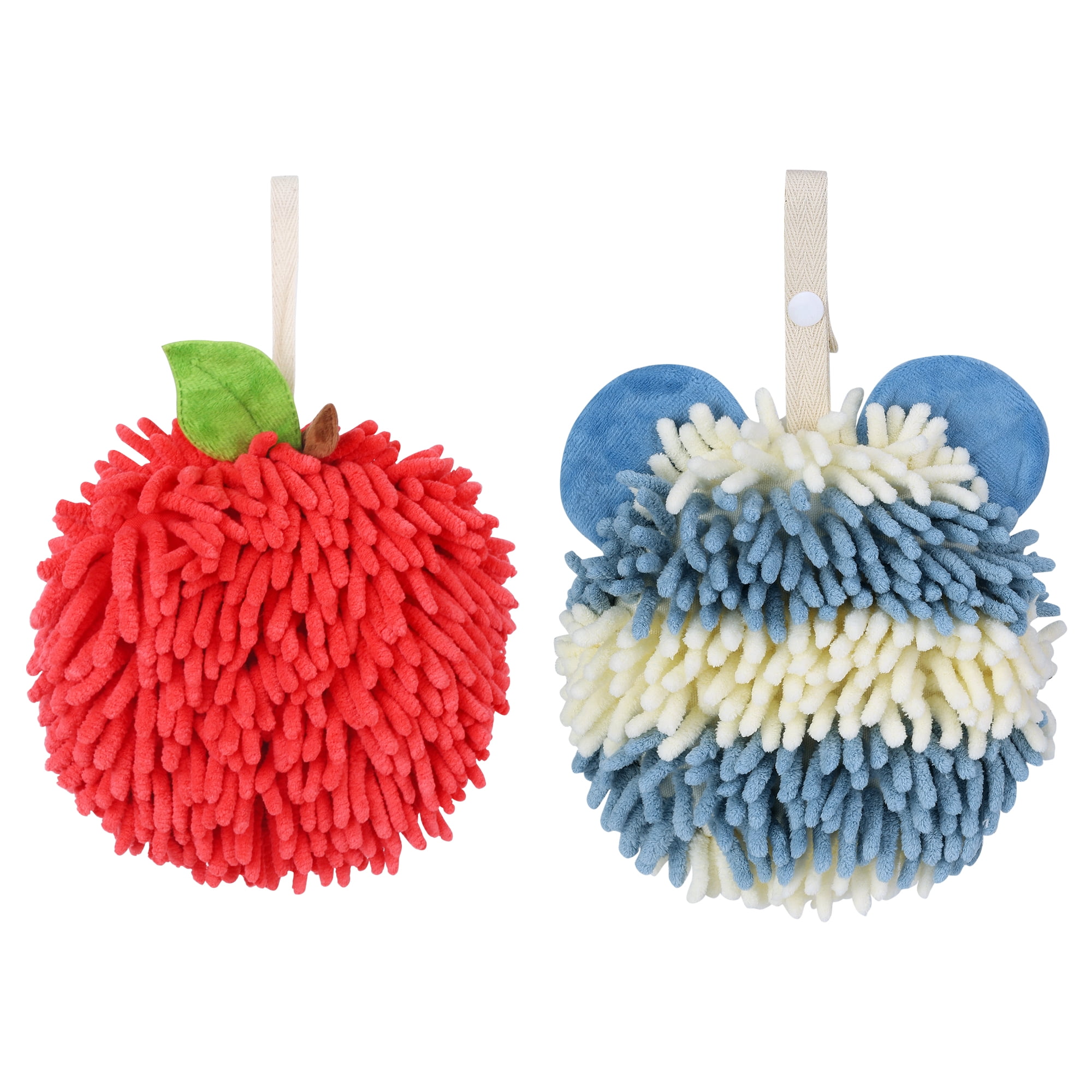 Unique Bargains Chenille Ball Hand Towel 2 Pcs Red/Blue 6" x 6"/7" x 7"