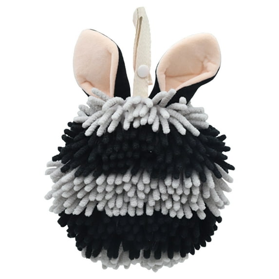 Unique Bargains Chenille Ball Hand Towels with Hanging Loops Rabbit Shape Black