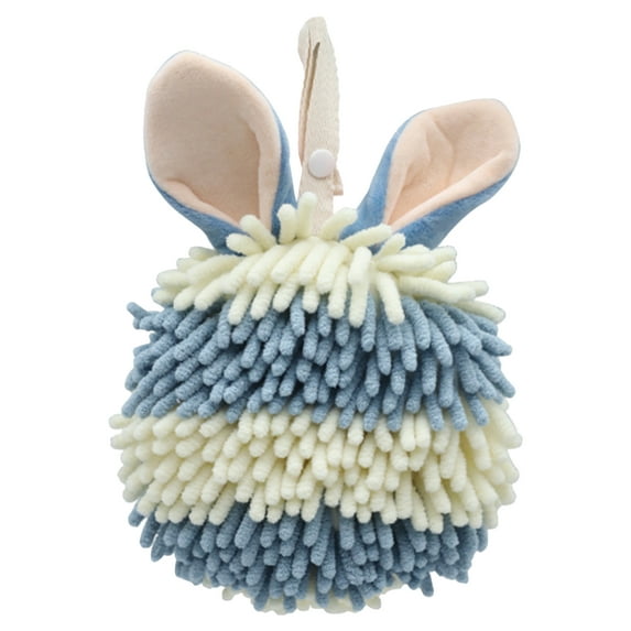Unique Bargains Chenille Ball Hand Towels with Hanging Loops Rabbit Shape Blue
