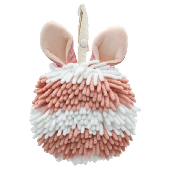 Unique Bargains Chenille Ball Hand Towels with Hanging Loops Rabbit Shape Pink