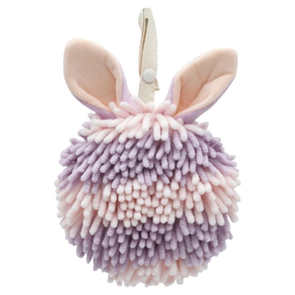 Unique Bargains Chenille Ball Hand Towels with Hanging Loops Rabbit Shape Purple