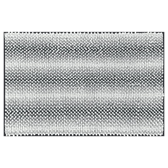 Unique Bargains Chenille Bathroom Rug Absorbent Non-Slip Striped Plush Shaggy Bath Rugs Dark Grey 16" x 24"
