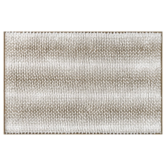 Unique Bargains Chenille Bathroom Rug Absorbent Non-Slip Striped Plush Shaggy Bath Rugs Khaki 16" x 24"