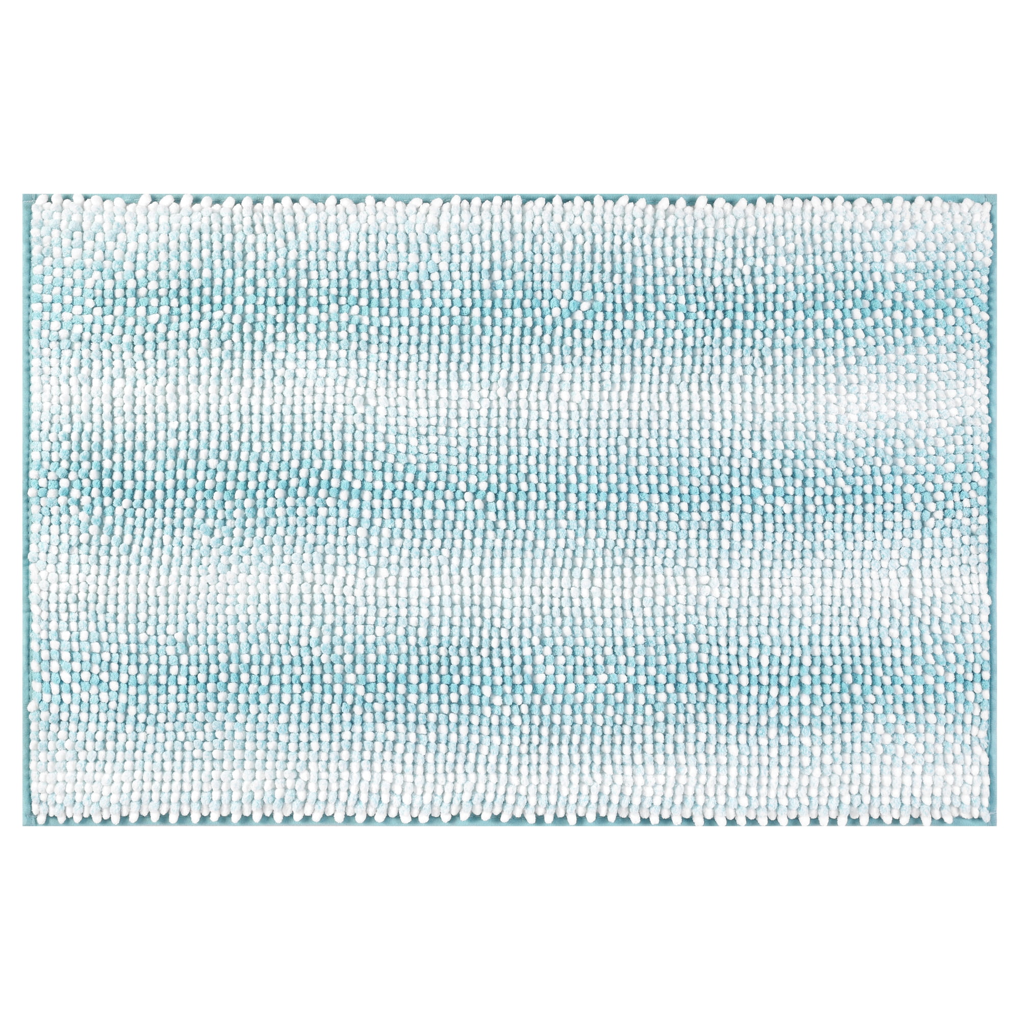 Unique Bargains Chenille Bathroom Rug Absorbent Non-Slip Striped Plush Shaggy Bath Rugs Lake Green 20" x 32"