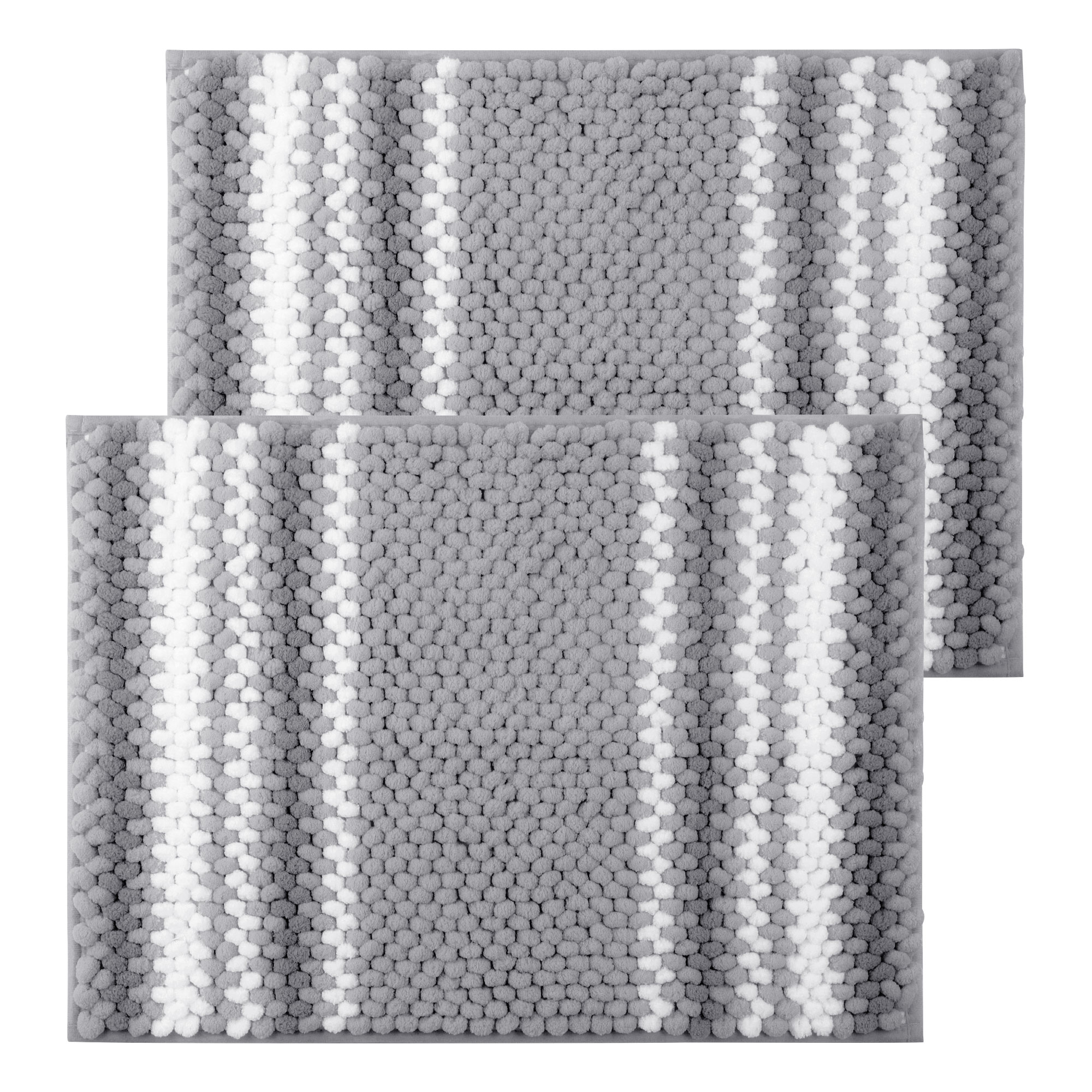 Unique Bargains Chenille Bathroom Rug Set of 2 Soft Fluffy Striped Bath Mat Dark Gray 17"x24"