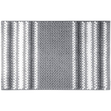 Unique Bargains Chenille Bathroom Rug Soft Fluffy Striped Bath Mat Shaggy Rugs Dark Gray 20"x32"